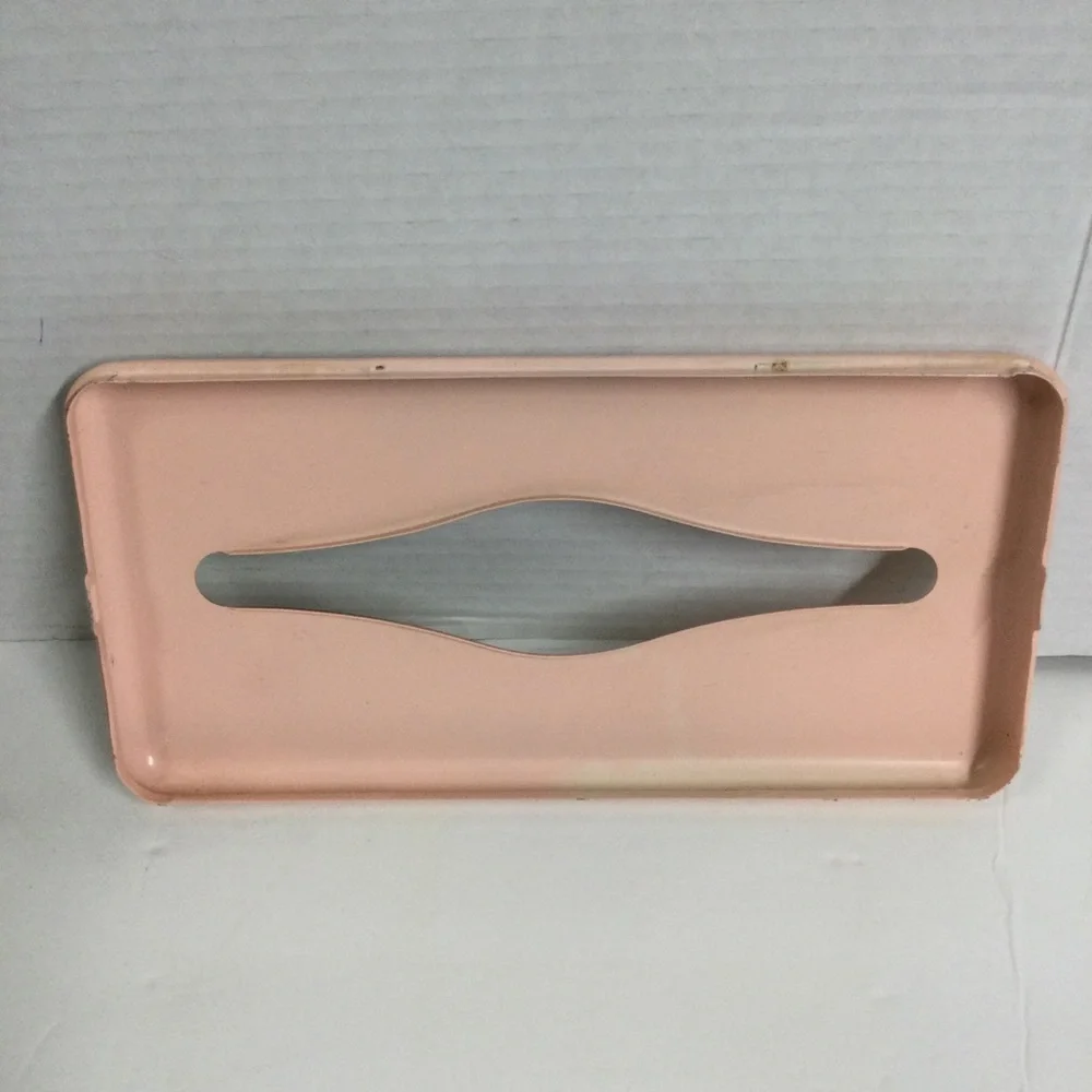 Vintage Ransburg Pink Gold Floral Metal Tissue Box Holder Mountable